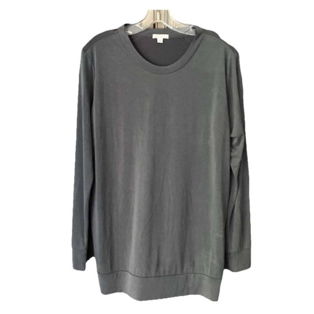 Gap Maternity M Long Sleeve Women Grey Crew Neck Banded Hem Modal Top Transition